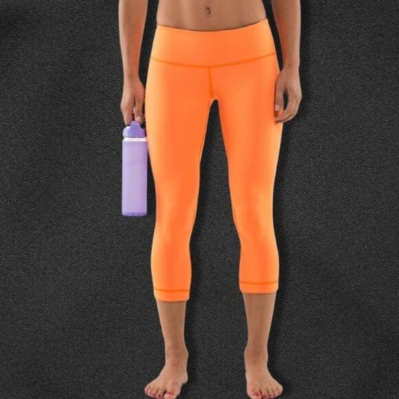 Lululemon Wunder Under Reversible Leggings Hidden Pocket Pizzazz Orange Gray W 4 - Picture 2 of 7